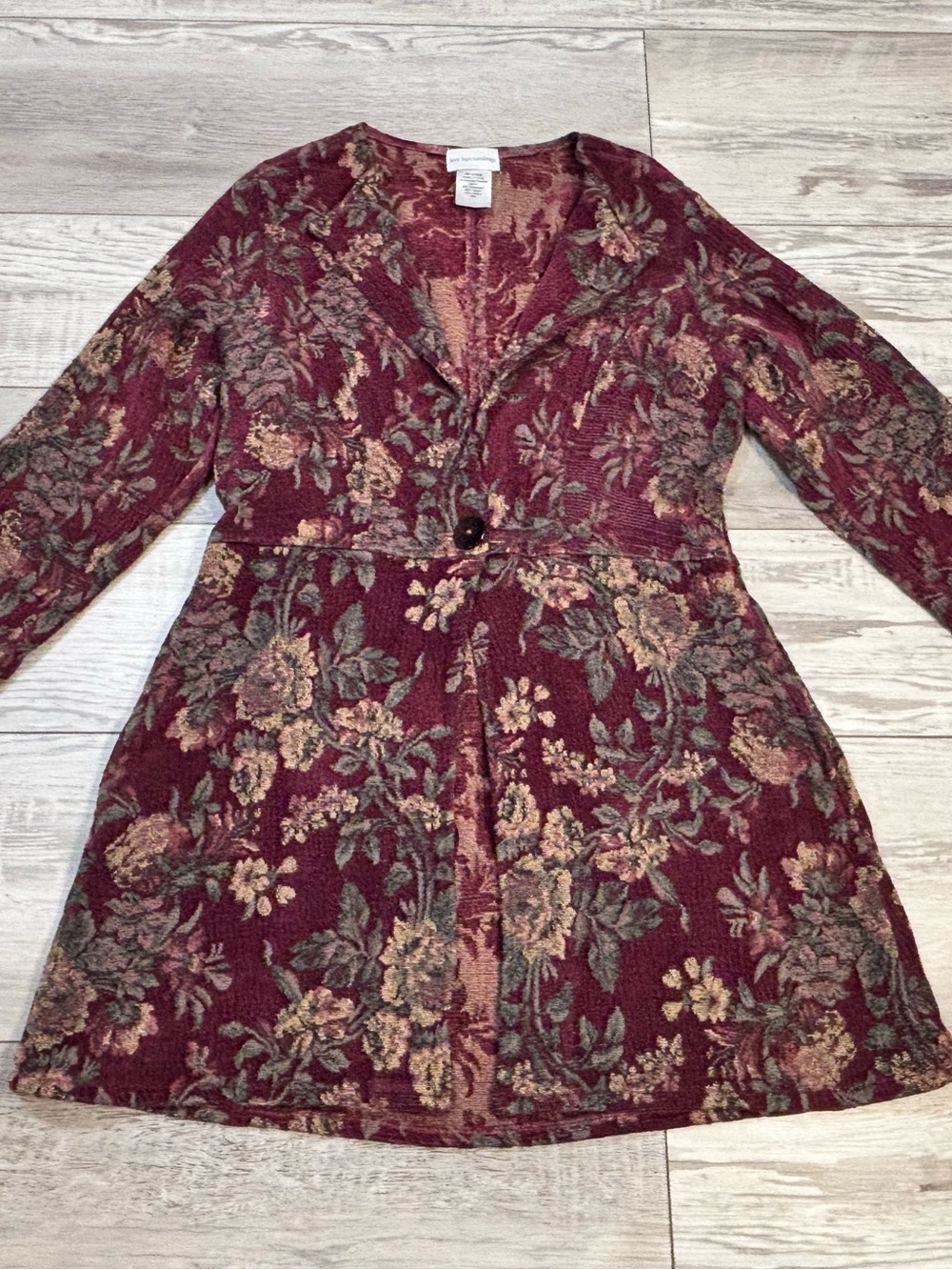 Soft Surroundings Women's Burgundy & Floral Tapestry Jacket Size S
